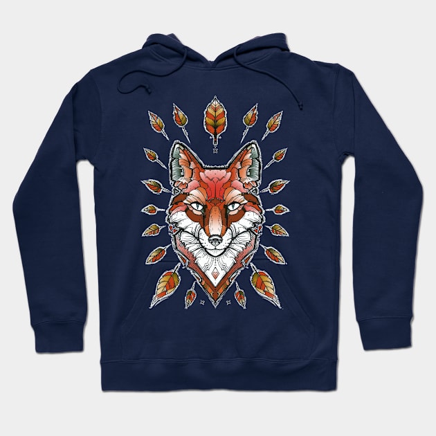 geometric fox and fall leaves Hoodie by weilertsen